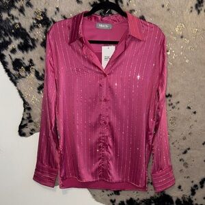 Chic Pink Striped rhinestone sparkle Blouse